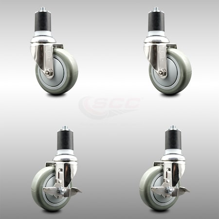 Service Caster 4 Inch 316SS Gray Poly Swivel 1-7/8 Inch Expanding Stem Caster Brake SCC, 2PK SCC-SS316EX20S414-PPUB-2-TLB-2-178